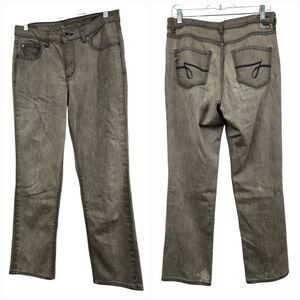 Women's JAG High Rise Straight-Leg Jeans Taupe Distressed Bleach Spots Denim 10